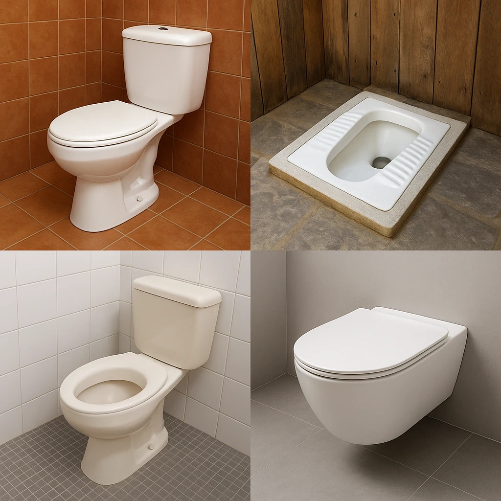 Variety of toilet designs reflecting cultural preferences across South America