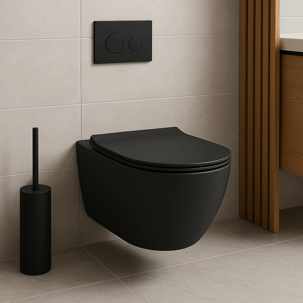 Contemporary wall-hung toilet showcasing space-saving design in upscale urban setting