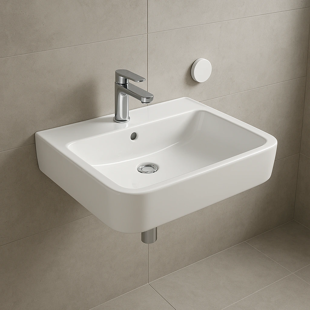 Premium ceramic basin installation showcasing modern bathroom design