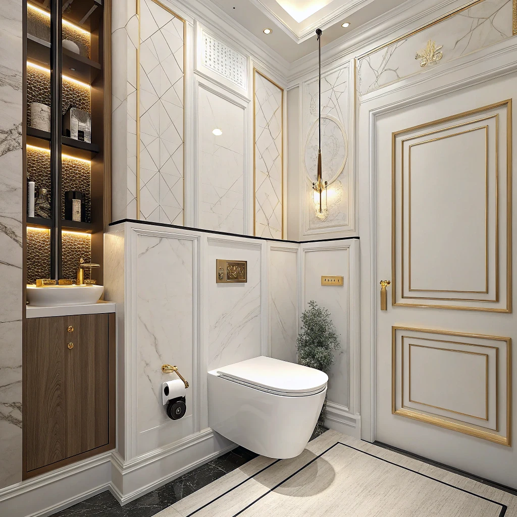 Wall hung toilet showcasing space-saving design in a contemporary bathroom setting