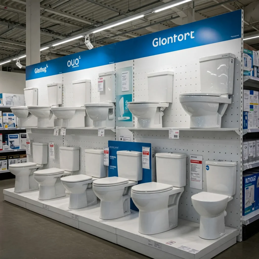 Sustainable sanitary ware showcase in a modern supermarket setting