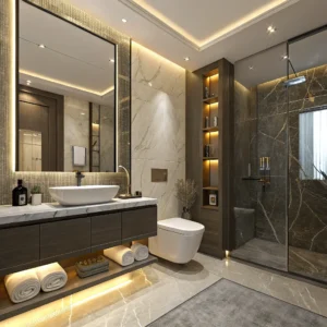 Elegant hotel bathroom with state-of-the-art toilet