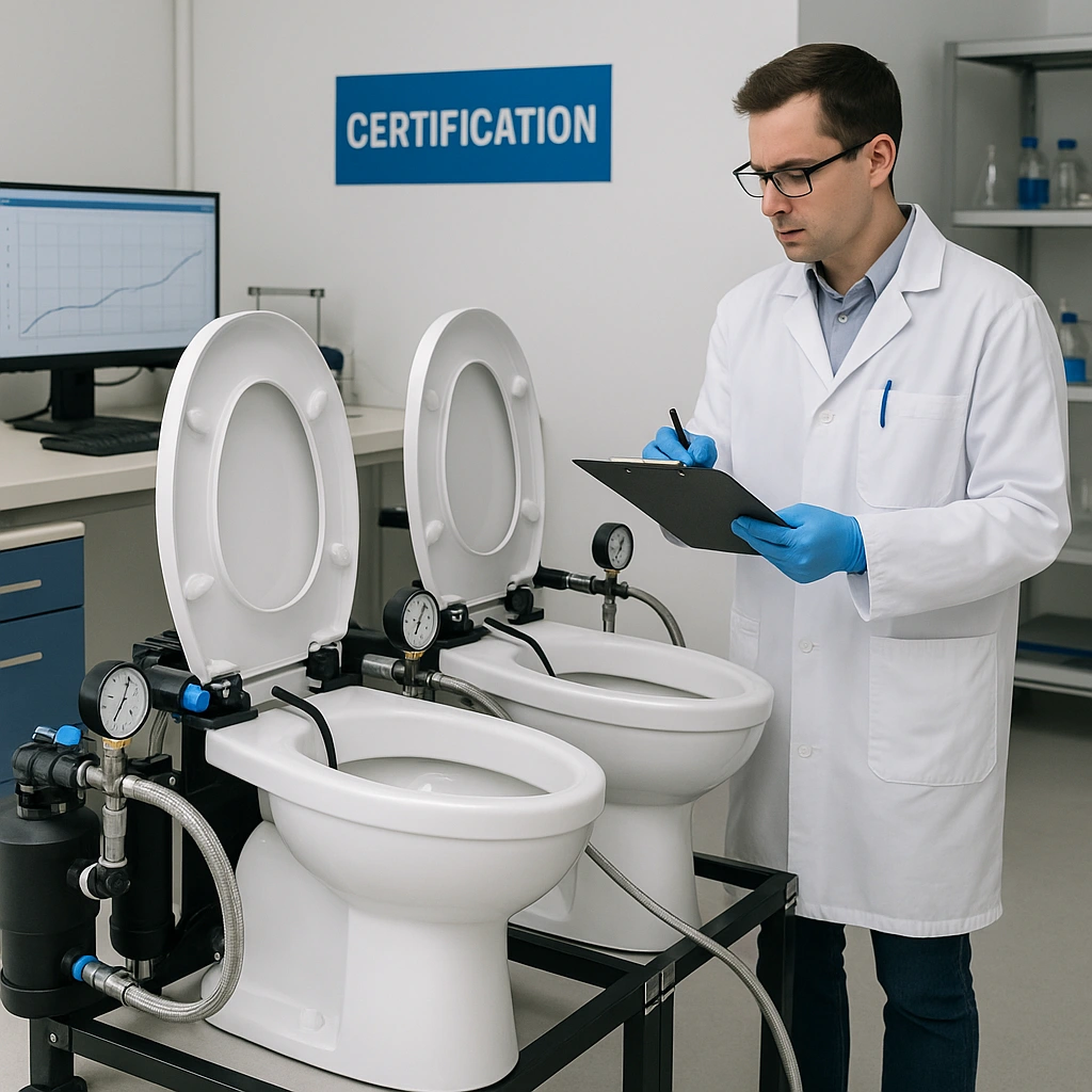 Toilet certification testing process in an accredited laboratory