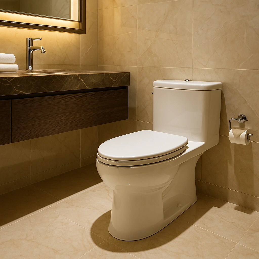Premium siphonic toilet in an upscale hotel setting