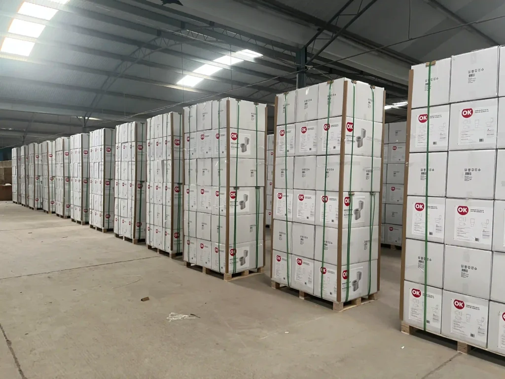 Modern toilet wholesale supply center with quality inspection stations